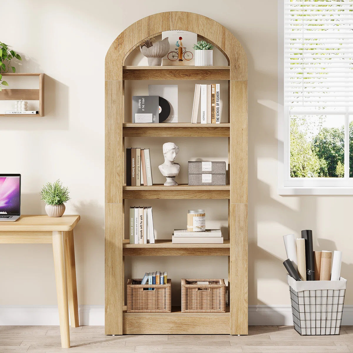 5-Tier 70.9" Tall Arched Bookcase, Modern Open Bookshelf For Home Office, Bedroom, Living Room