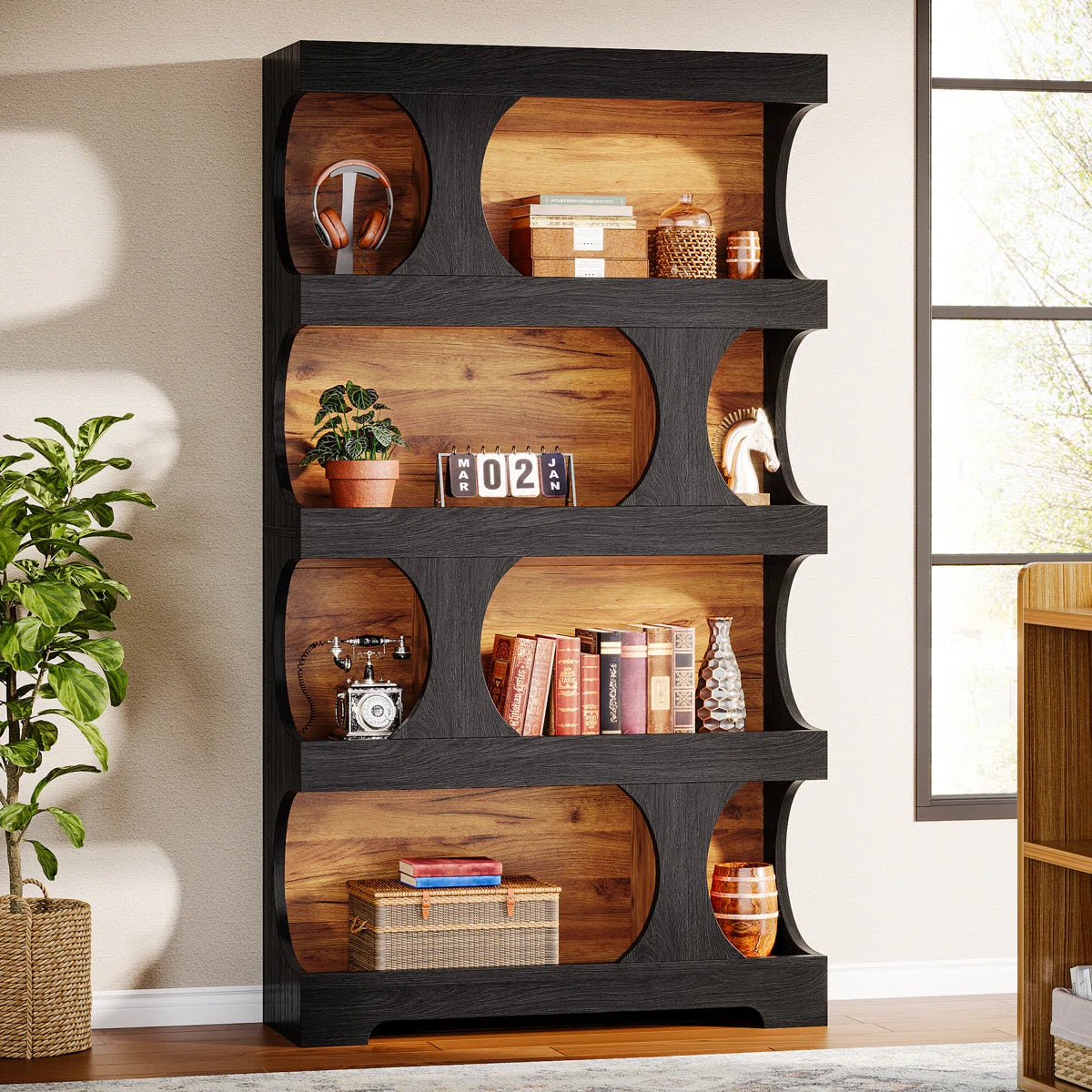 4-Tier Tall Bookcase, 70.9" Wooden Large Bookshelf
