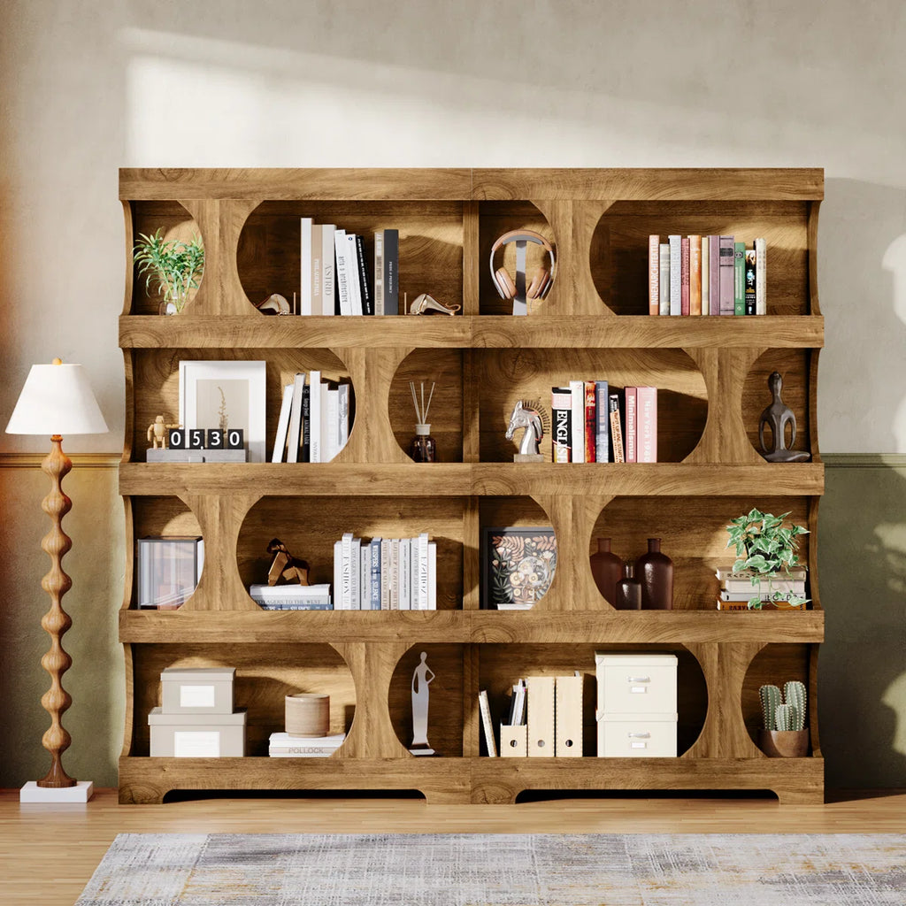 71" Tall Bookcase, Modern Storage Display Shelves (Set of 2)