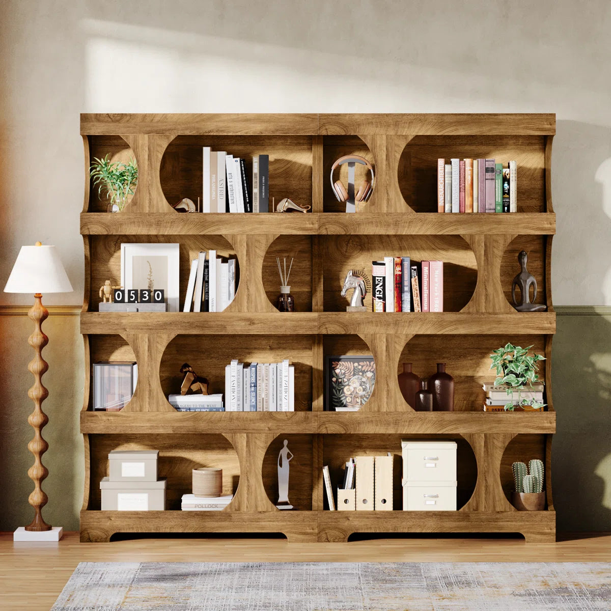 71" Tall Bookcase, Modern Storage Display Shelves (Set of 2)