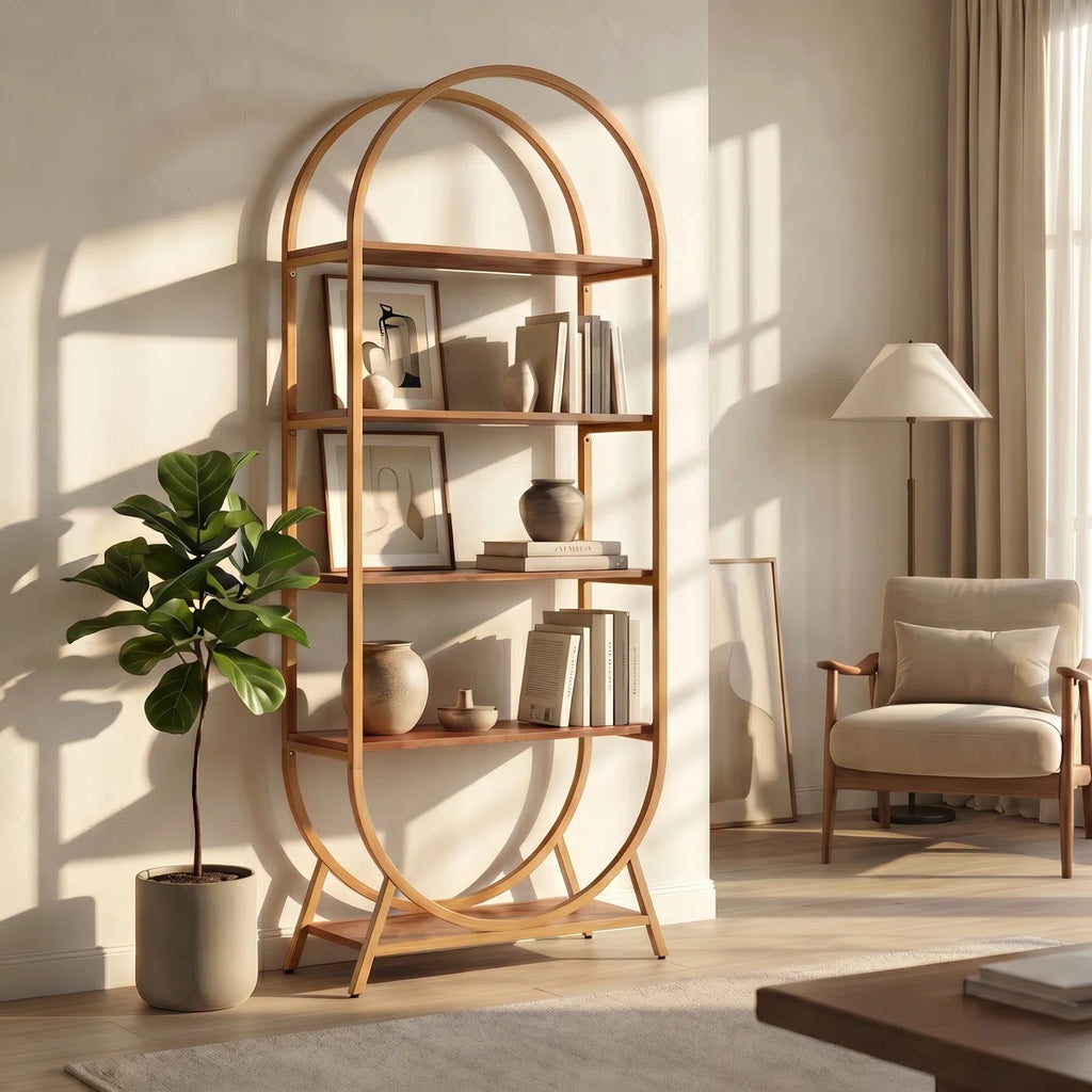 5-Tier Open Bookshelf, 70.8" Tall Arched Bookcase, Modern Brown Storage Bookshelves, Freestanding Display Rack Shelving Unit for Office, Bedroom, Living Room, Easy Assembly