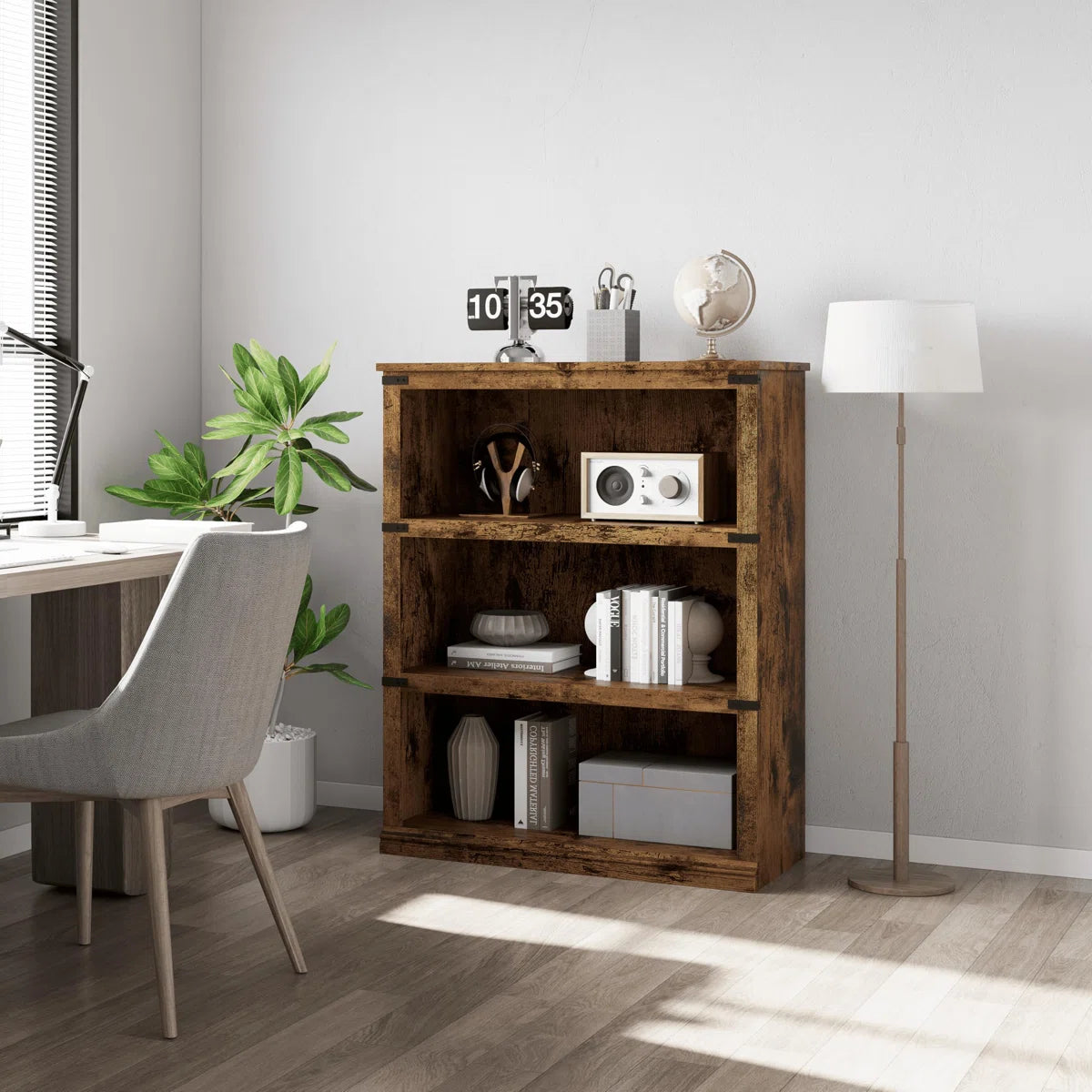 5-Tier Farmhouse Bookshelf, Rustic Bookcase with Storage Open Shelves & Anti-Tip Kit, Modern Wood 5 Shelf Display Shelves for Home Office Living Room, 67.4" H x 31.4" W x 12.7" D