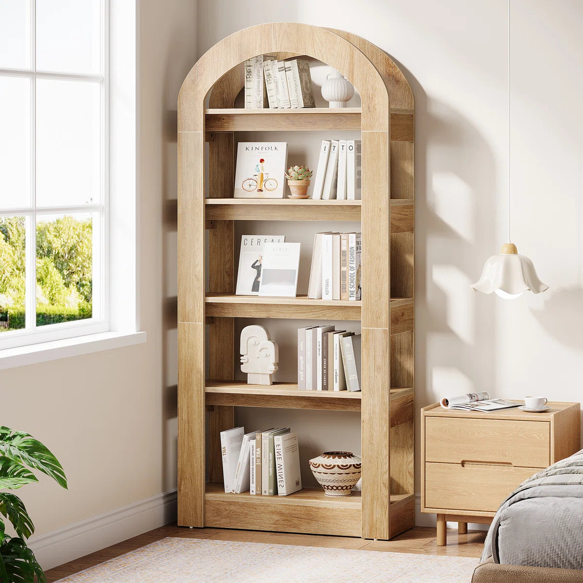 5-Tier 70.9" Tall Arched Bookcase, Modern Open Bookshelf For Home Office, Bedroom, Living Room