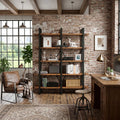 Wynot 70 H x 53.1 W Bookcase Double Wide 5 Tiers, Etagere Industrial Bookshelf with Metal Frames, Bookcase with Open Display Shelves
