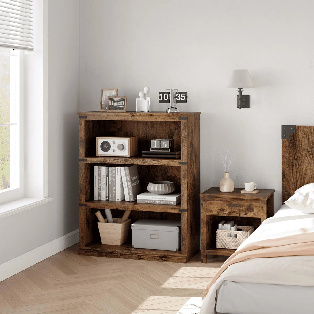 5-Tier Farmhouse Bookshelf, Rustic Bookcase with Storage Open Shelves & Anti-Tip Kit, Modern Wood 5 Shelf Display Shelves for Home Office Living Room, 67.4" H x 31.4" W x 12.7" D