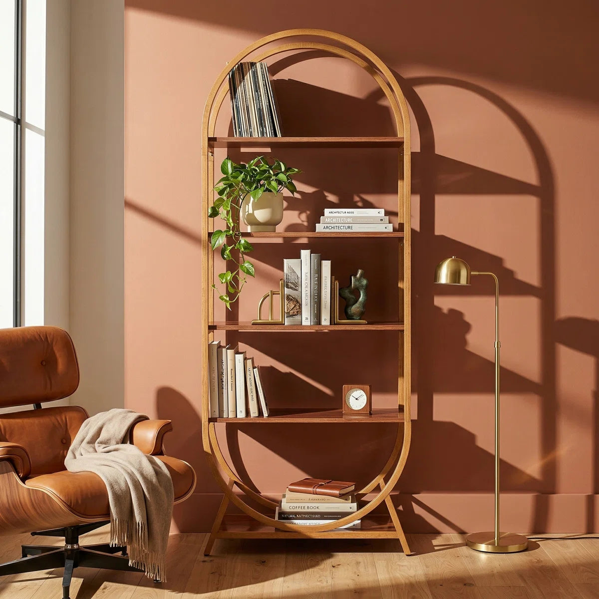 5-Tier Open Bookshelf, 70.8" Tall Arched Bookcase, Modern Brown Storage Bookshelves, Freestanding Display Rack Shelving Unit for Office, Bedroom, Living Room, Easy Assembly