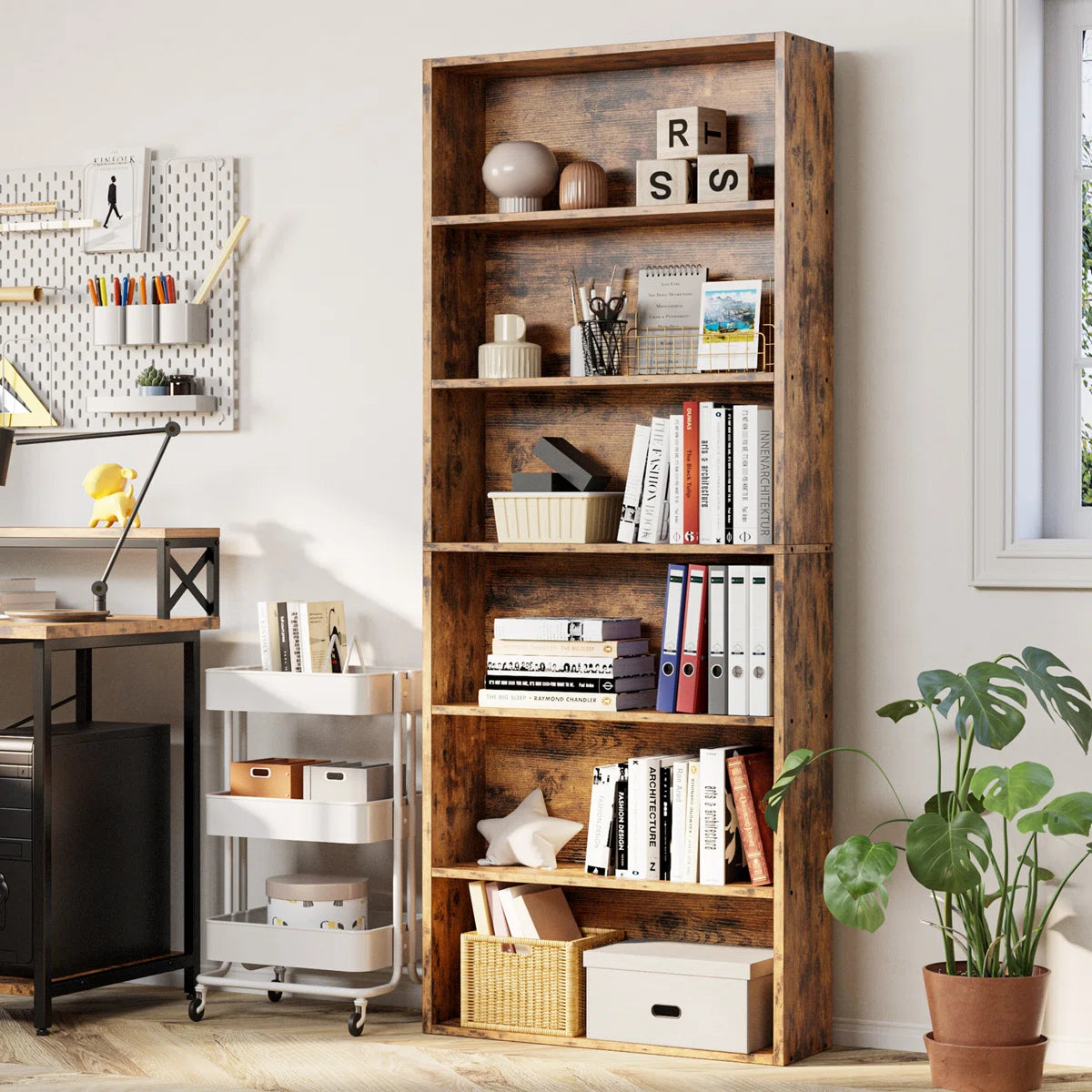70.8" H x 23.8" W Standard Bookcase 6 Tiers Tall with Storage for Living Room, Home Office