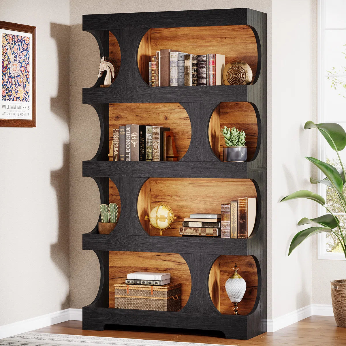 4-Tier Tall Bookcase, 70.9" Wooden Large Bookshelf
