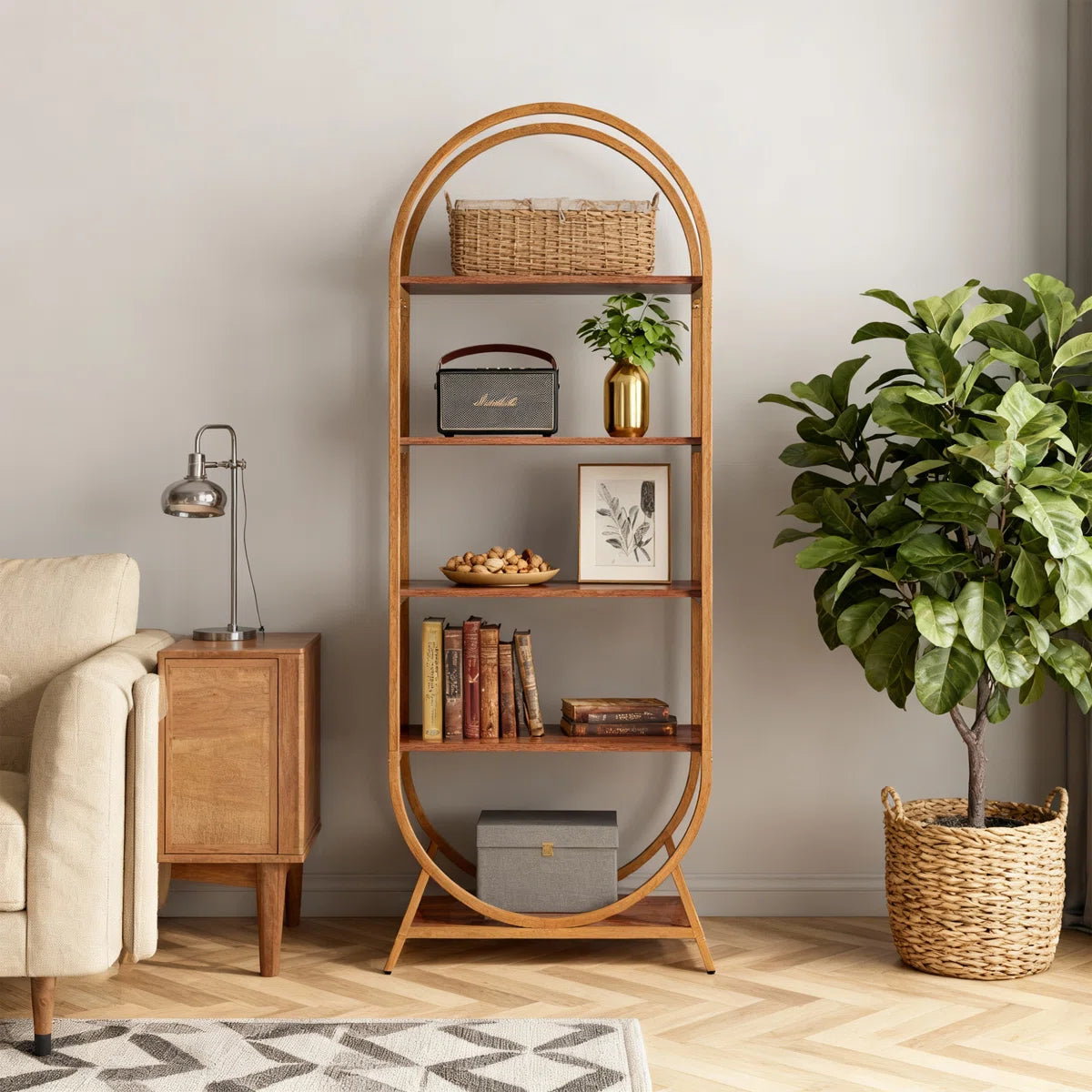 5-Tier Open Bookshelf, 70.8" Tall Arched Bookcase, Modern Brown Storage Bookshelves, Freestanding Display Rack Shelving Unit for Office, Bedroom, Living Room, Easy Assembly