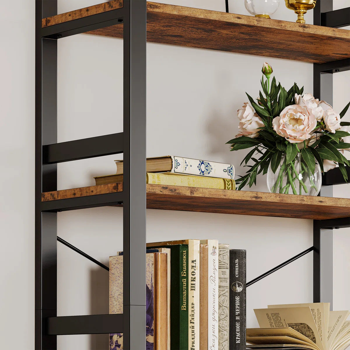 Bookshelf, 31.5In Wide Shelf 6 Tier Bookcase, 70Lbs/Shelf Industrial Bookshelves