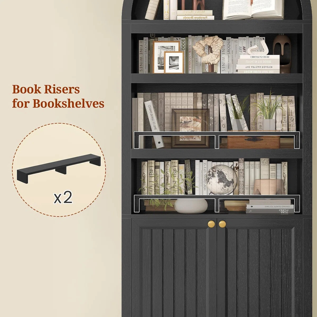 81" Tall Arched Bookcase With Storage（Set Of 2）