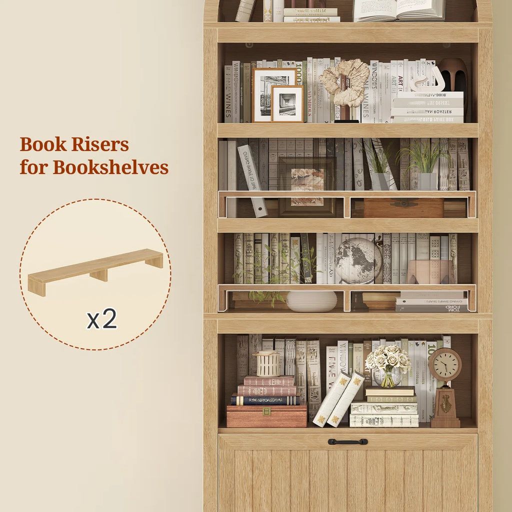 81" Tall Arched Bookshelf, 5-Tier Bookcase With Storage Drawer