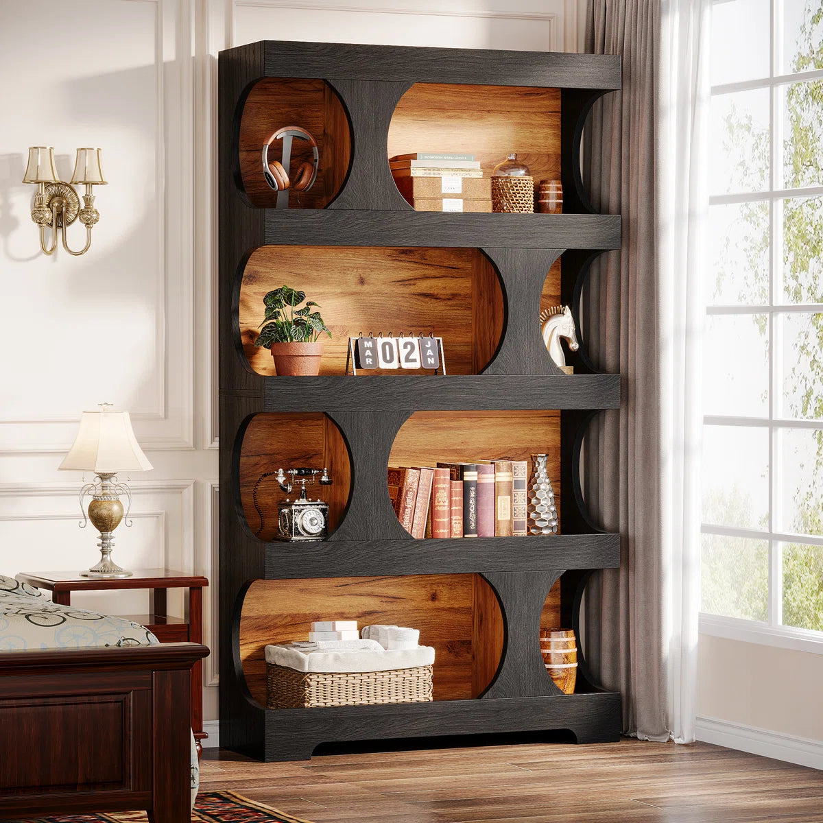 4-Tier Tall Bookcase, 70.9" Wooden Large Bookshelf