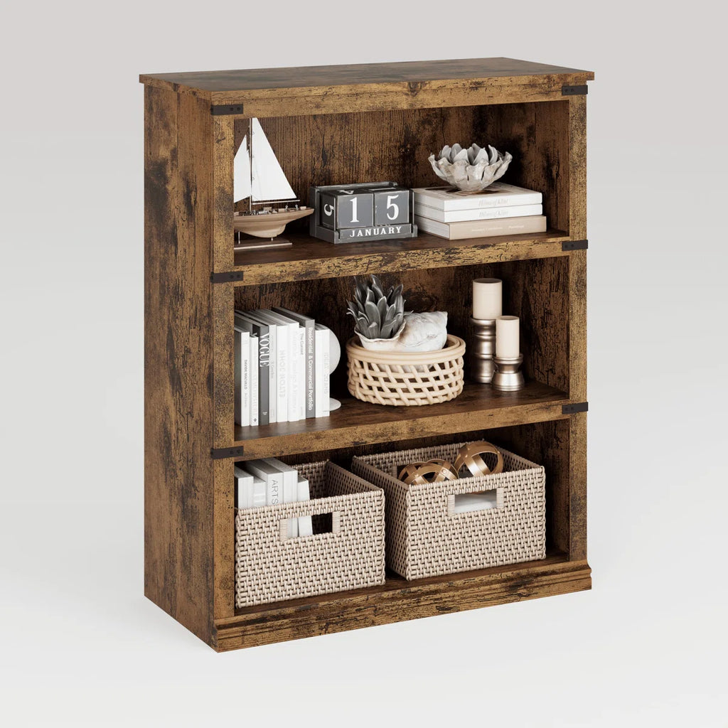 5-Tier Farmhouse Bookshelf, Rustic Bookcase with Storage Open Shelves & Anti-Tip Kit, Modern Wood 5 Shelf Display Shelves for Home Office Living Room, 67.4" H x 31.4" W x 12.7" D