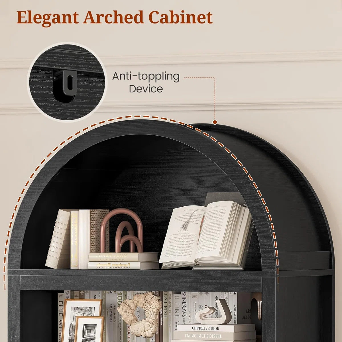 81" Tall Arched Bookcase With Storage（Set Of 2）