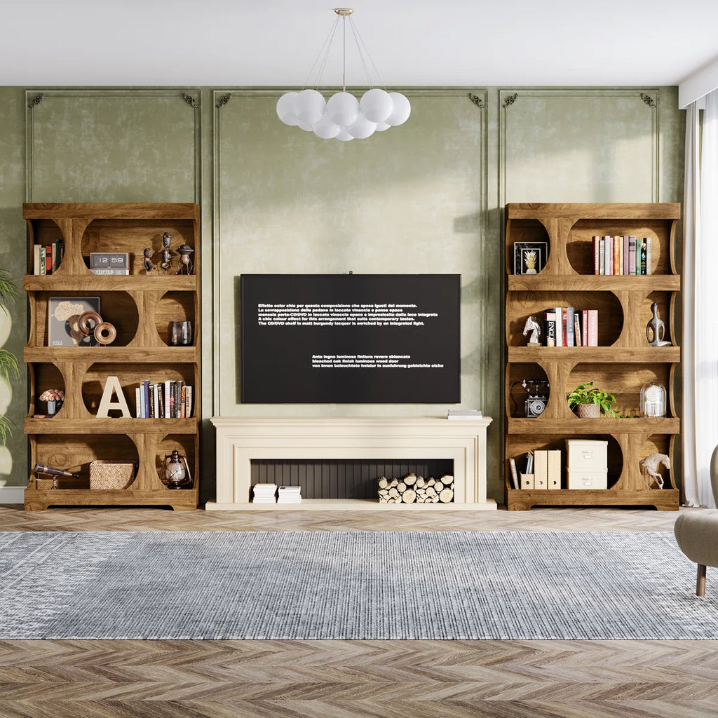 71" Tall Bookcase, Modern Storage Display Shelves (Set of 2)