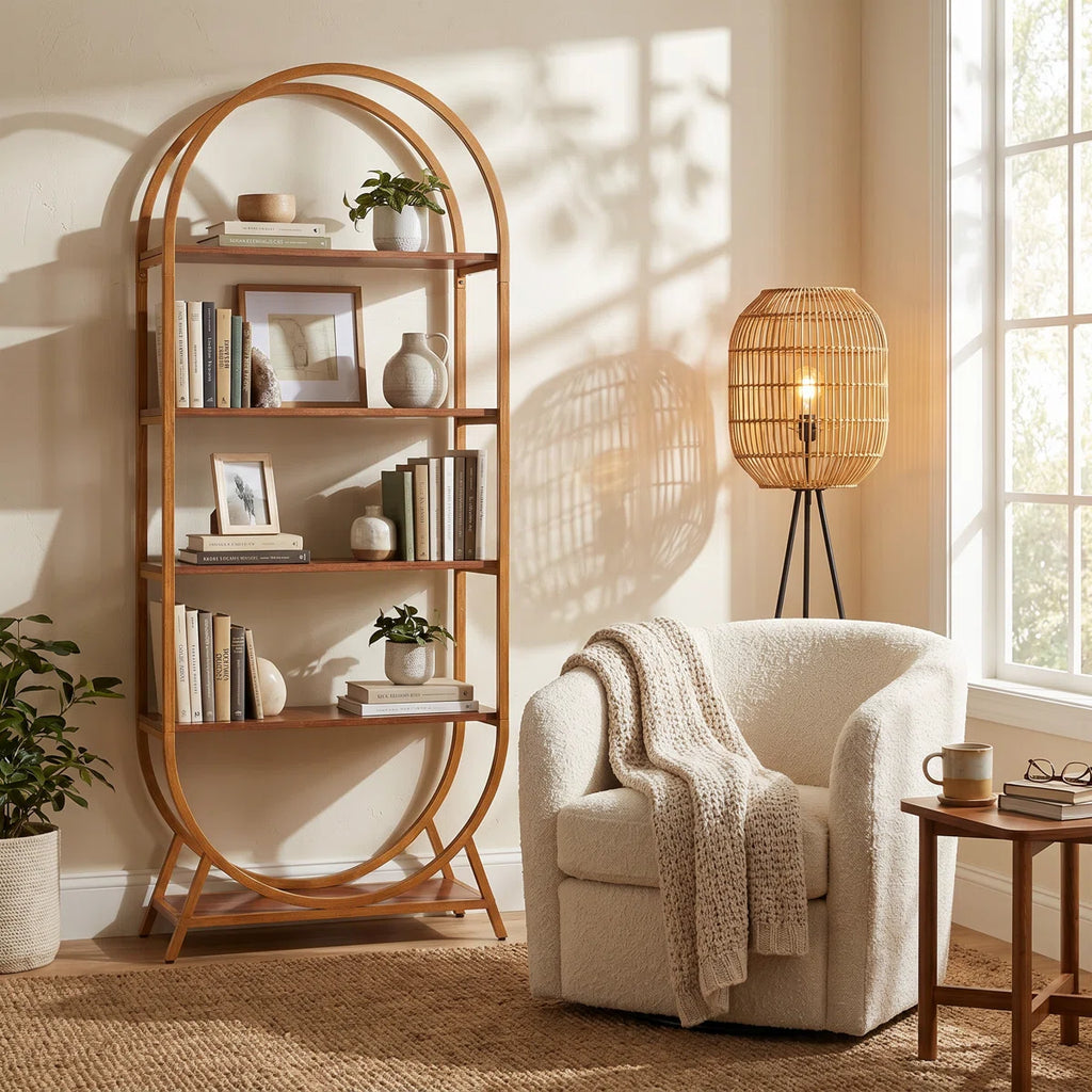 5-Tier Open Bookshelf, 70.8" Tall Arched Bookcase, Modern Brown Storage Bookshelves, Freestanding Display Rack Shelving Unit for Office, Bedroom, Living Room, Easy Assembly