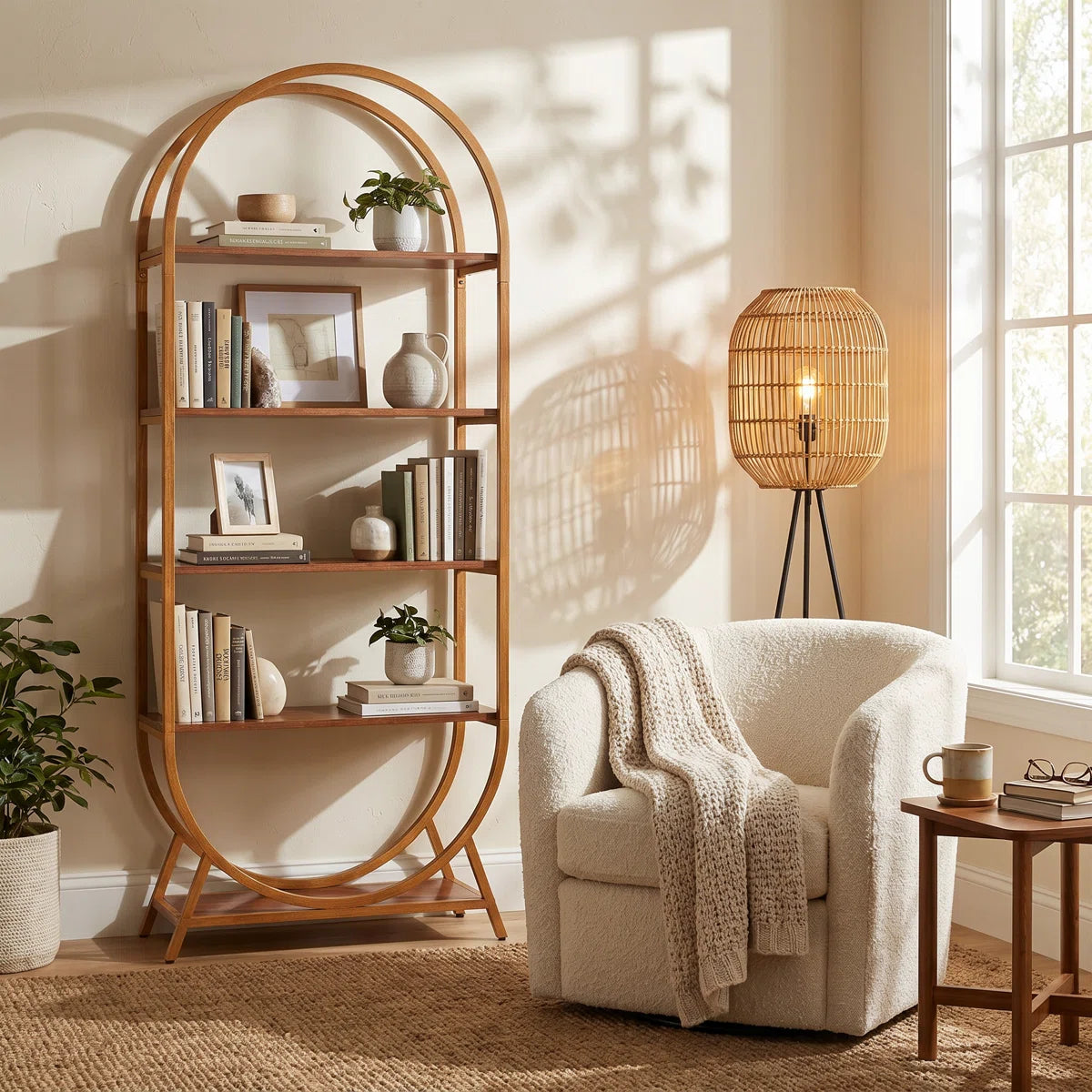 5-Tier Open Bookshelf, 70.8" Tall Arched Bookcase, Modern Brown Storage Bookshelves, Freestanding Display Rack Shelving Unit for Office, Bedroom, Living Room, Easy Assembly