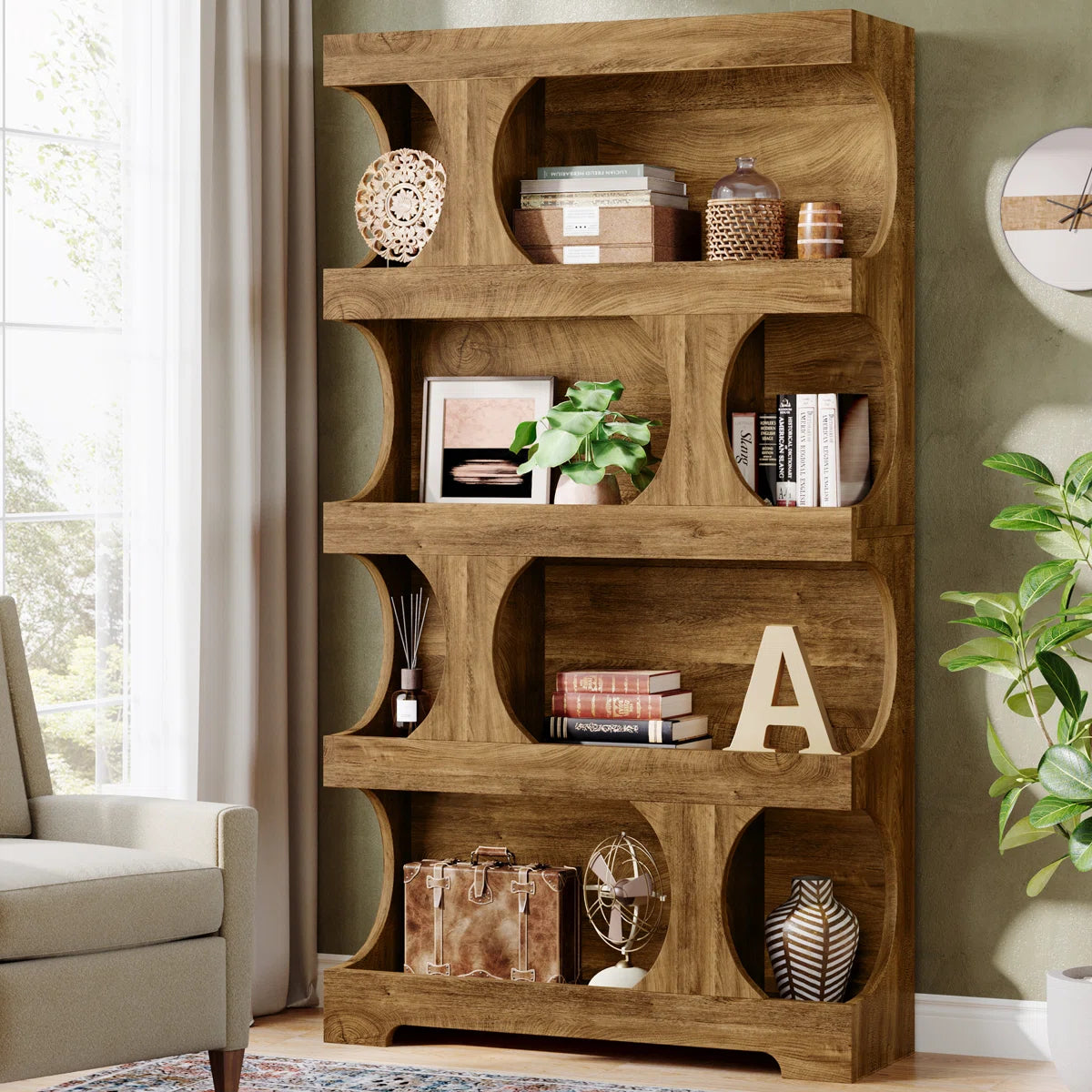 71" Tall Bookcase, Modern Storage Display Shelves (Set of 2)