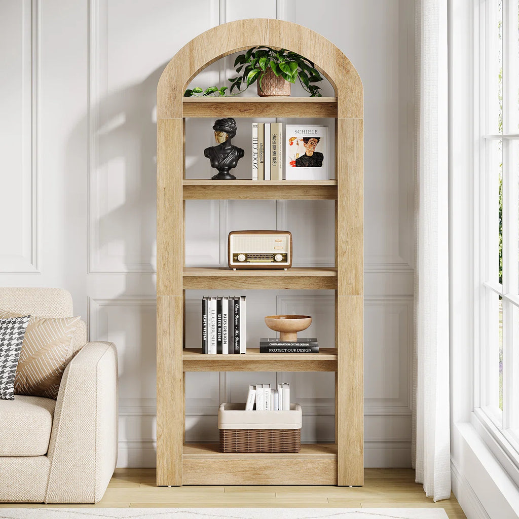 5-Tier 70.9" Tall Arched Bookcase, Modern Open Bookshelf For Home Office, Bedroom, Living Room