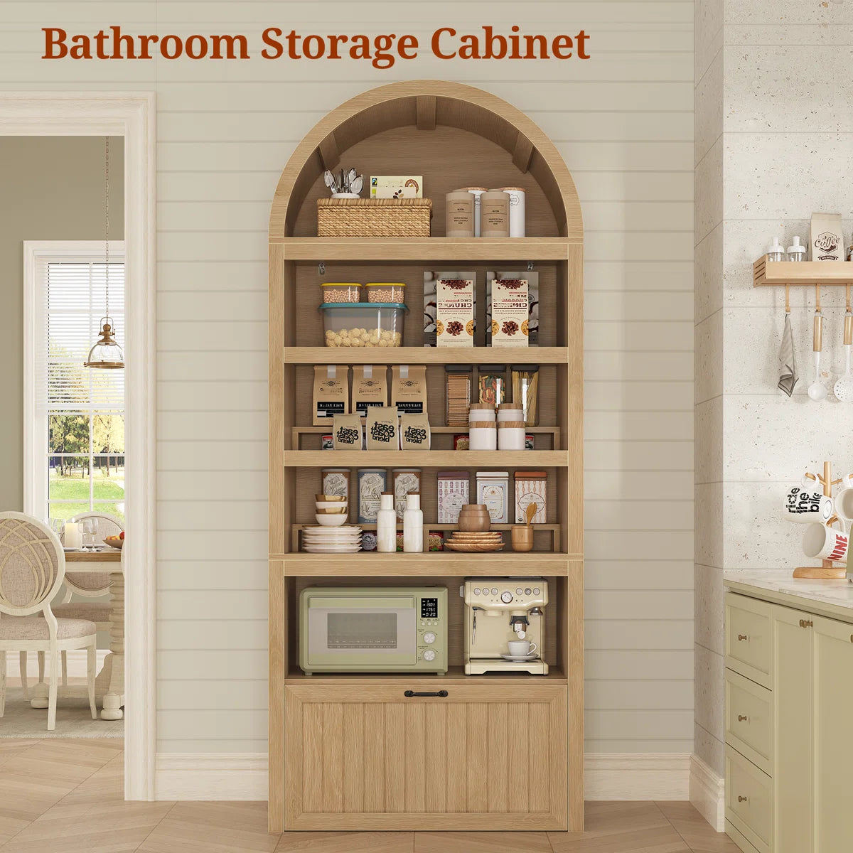 81" Tall Arched Bookshelf, 5-Tier Bookcase With Storage Drawer