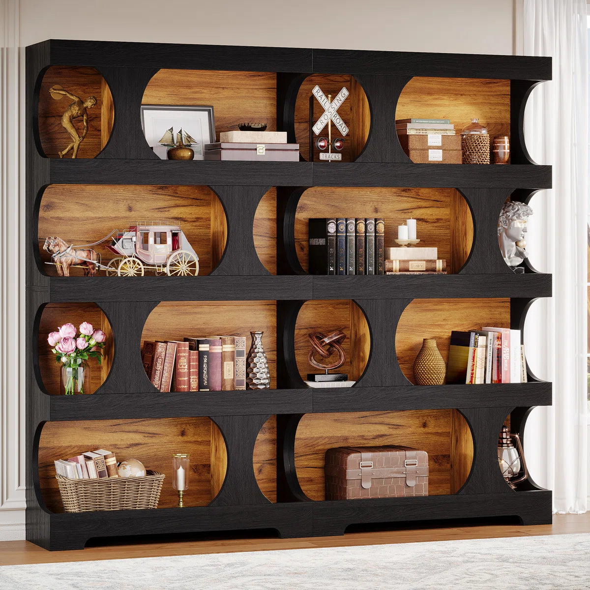 4-Tier Tall Bookcase, 70.9" Wooden Large Bookshelf