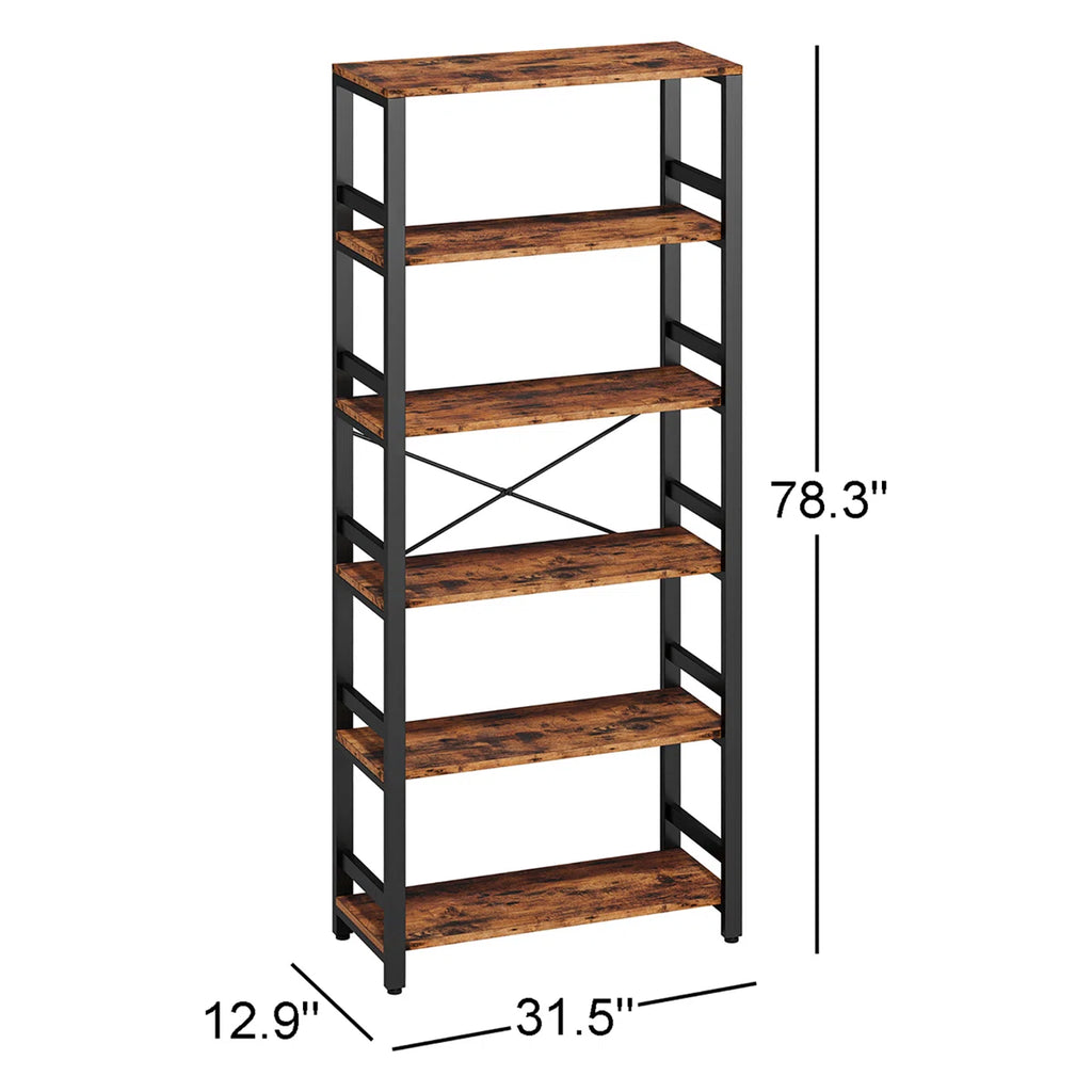 Bookshelf, 31.5In Wide Shelf 6 Tier Bookcase, 70Lbs/Shelf Industrial Bookshelves