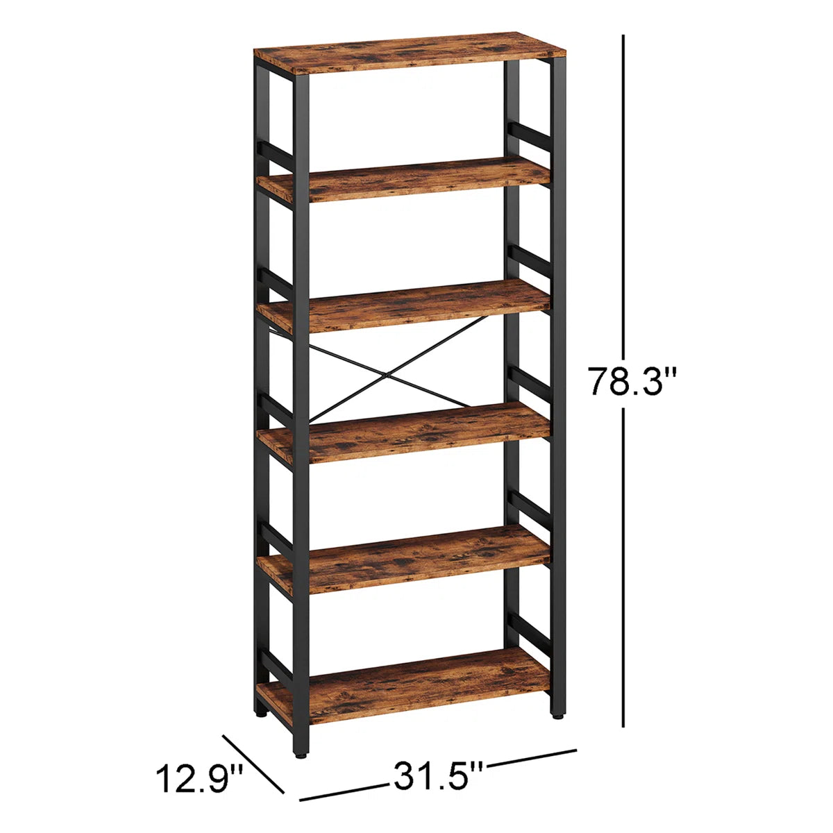 Bookshelf, 31.5In Wide Shelf 6 Tier Bookcase, 70Lbs/Shelf Industrial Bookshelves