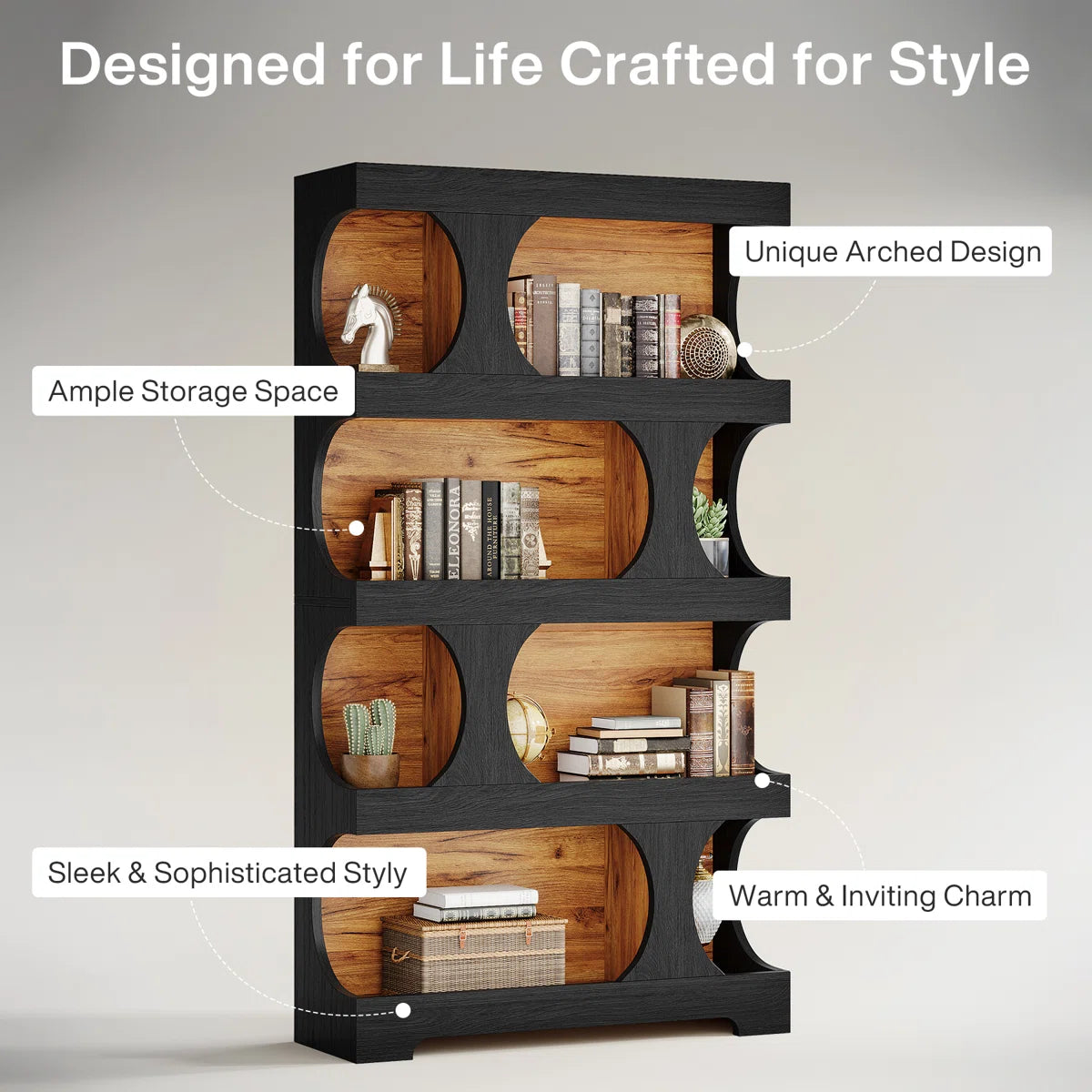 4-Tier Tall Bookcase, 70.9" Wooden Large Bookshelf
