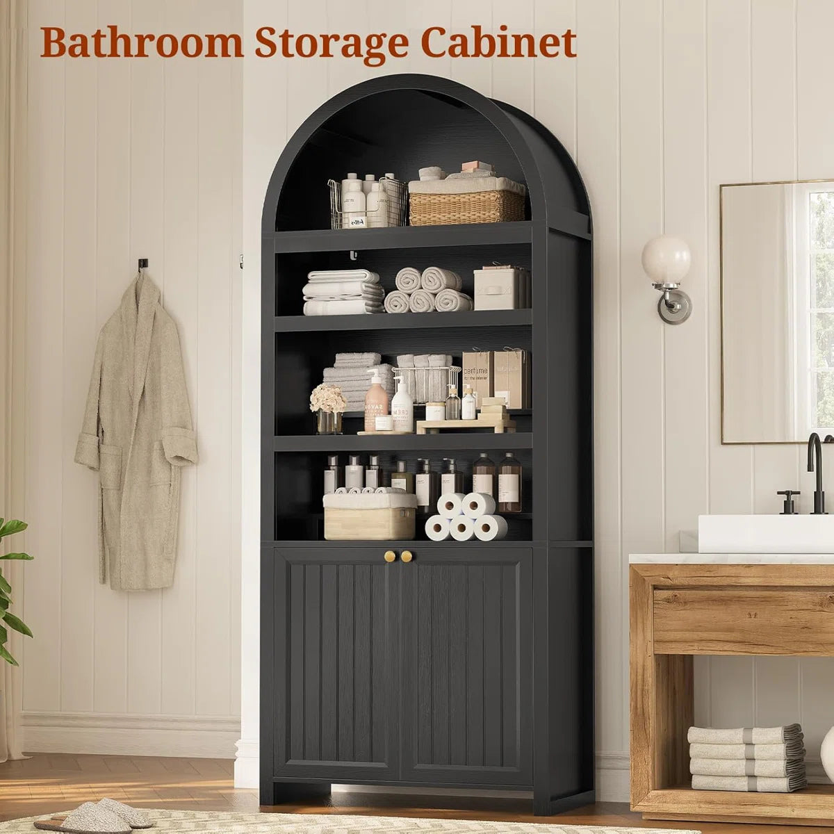 81" Tall Arched Bookcase With Storage（Set Of 2）