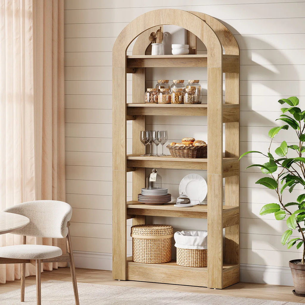 5-Tier 70.9" Tall Arched Bookcase, Modern Open Bookshelf For Home Office, Bedroom, Living Room