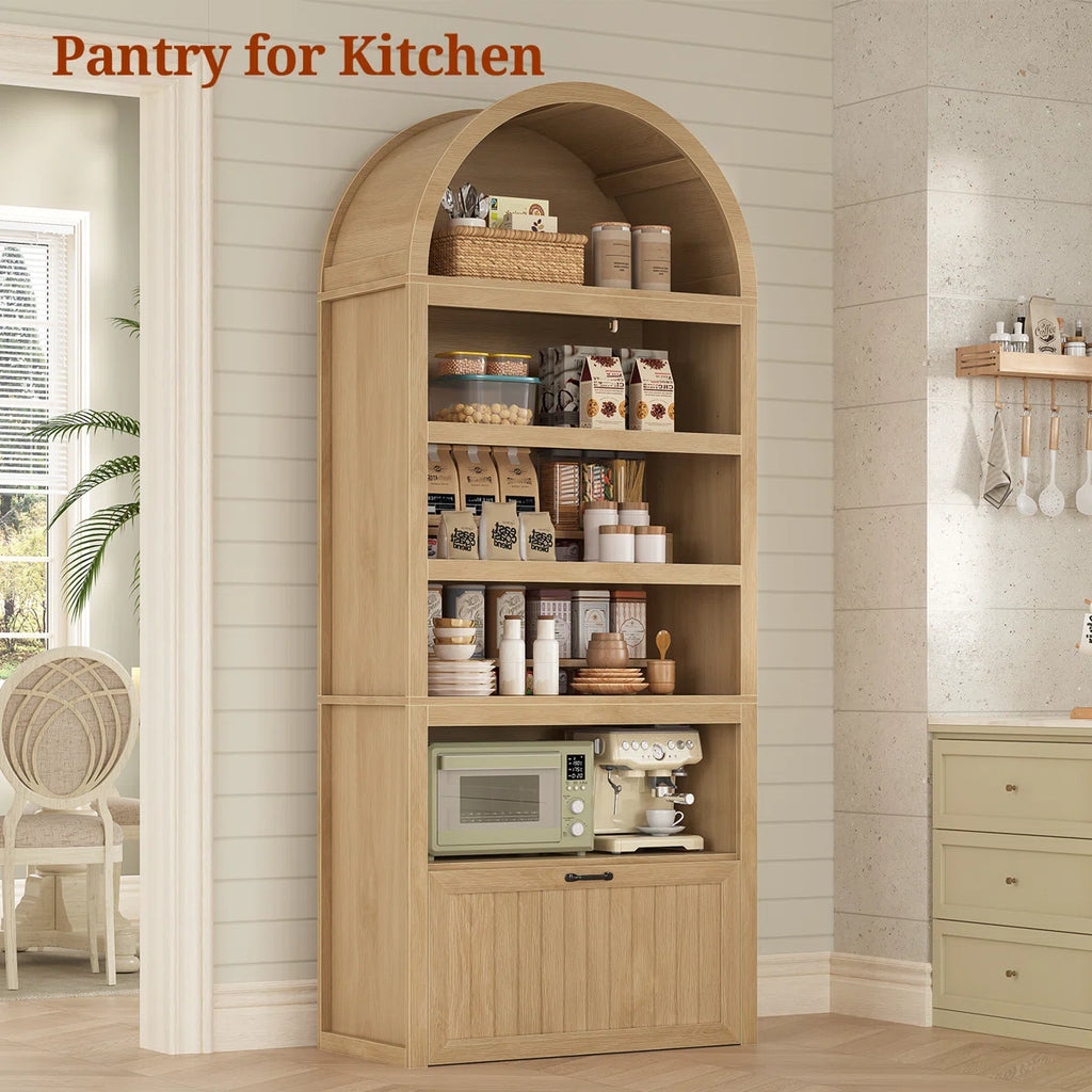 81" Tall Arched Bookshelf, 5-Tier Bookcase With Storage Drawer
