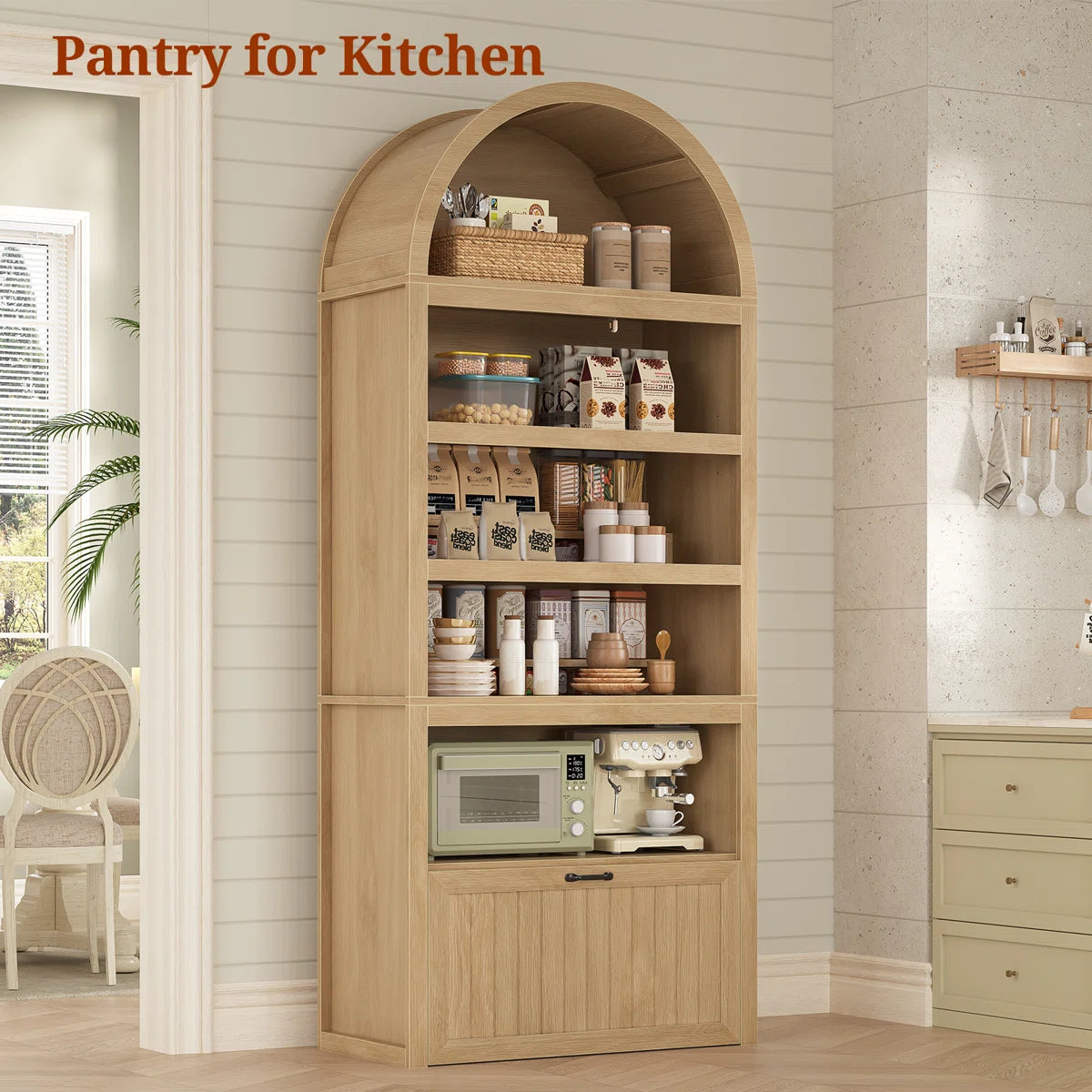 81" Tall Arched Bookshelf, 5-Tier Bookcase With Storage Drawer
