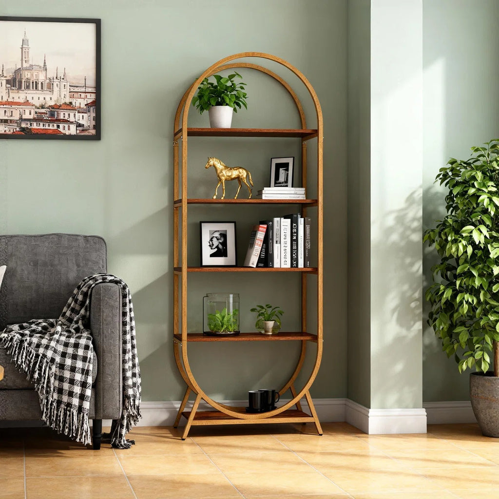 5-Tier Open Bookshelf, 70.8" Tall Arched Bookcase, Modern Brown Storage Bookshelves, Freestanding Display Rack Shelving Unit for Office, Bedroom, Living Room, Easy Assembly