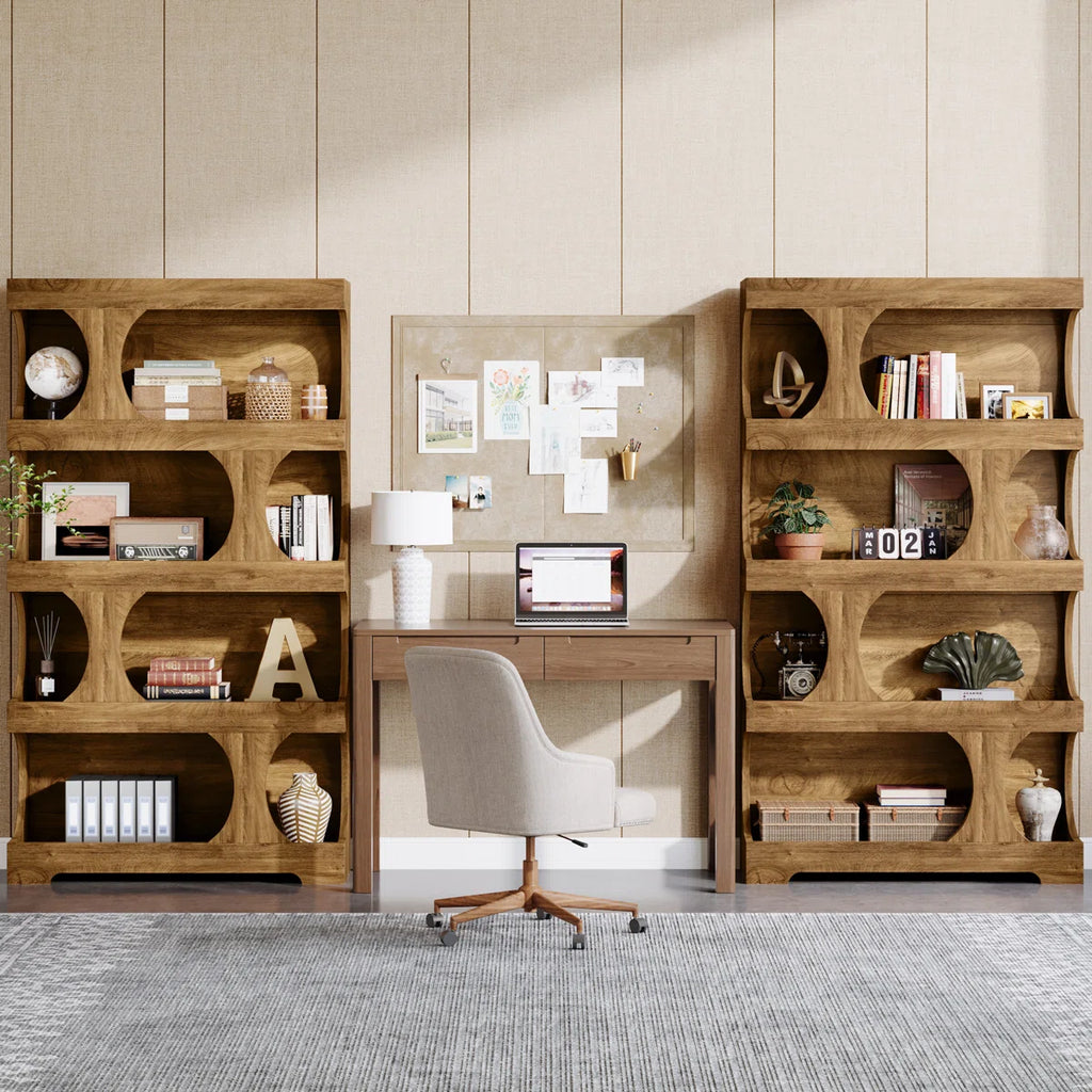 71" Tall Bookcase, Modern Storage Display Shelves (Set of 2)