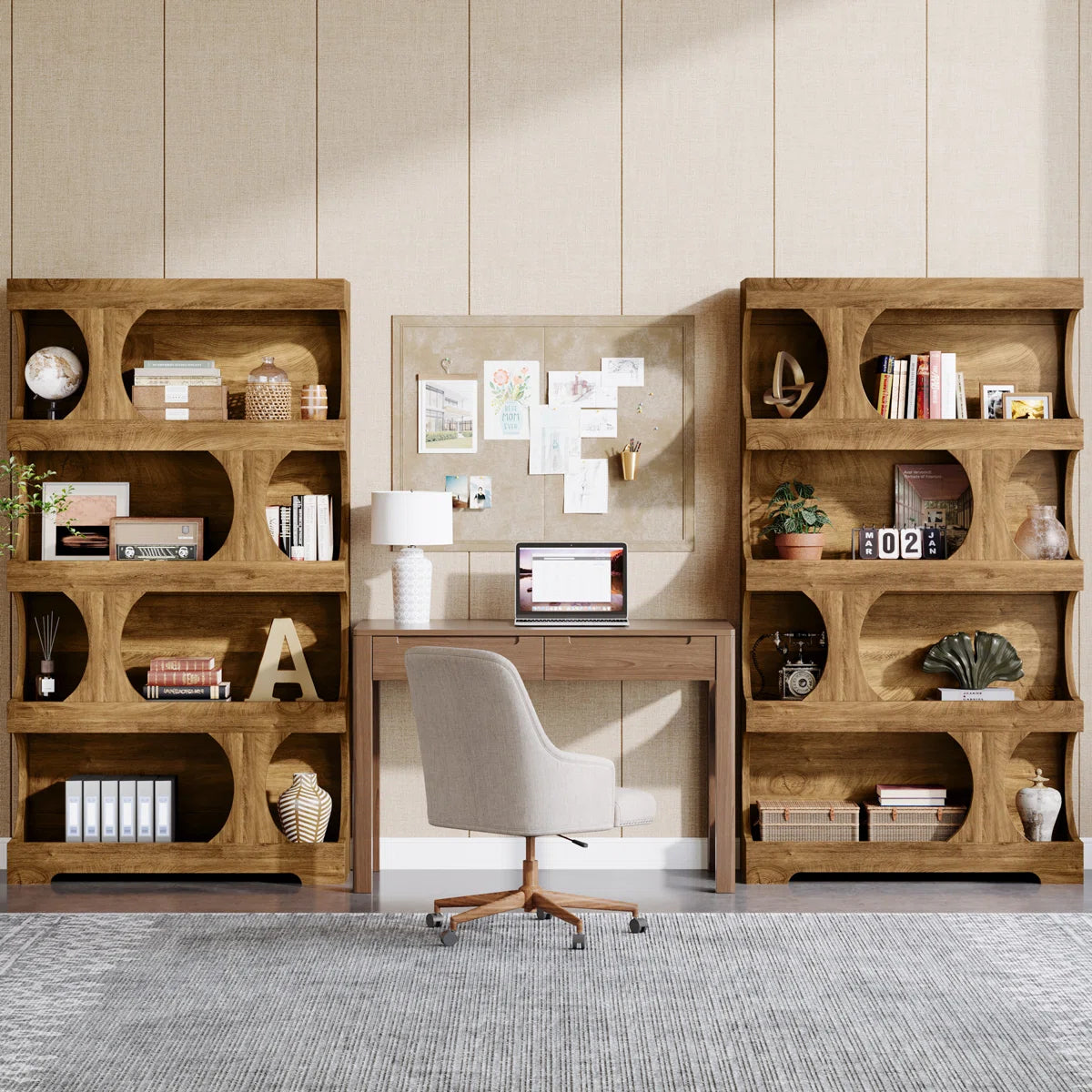 71" Tall Bookcase, Modern Storage Display Shelves (Set of 2)