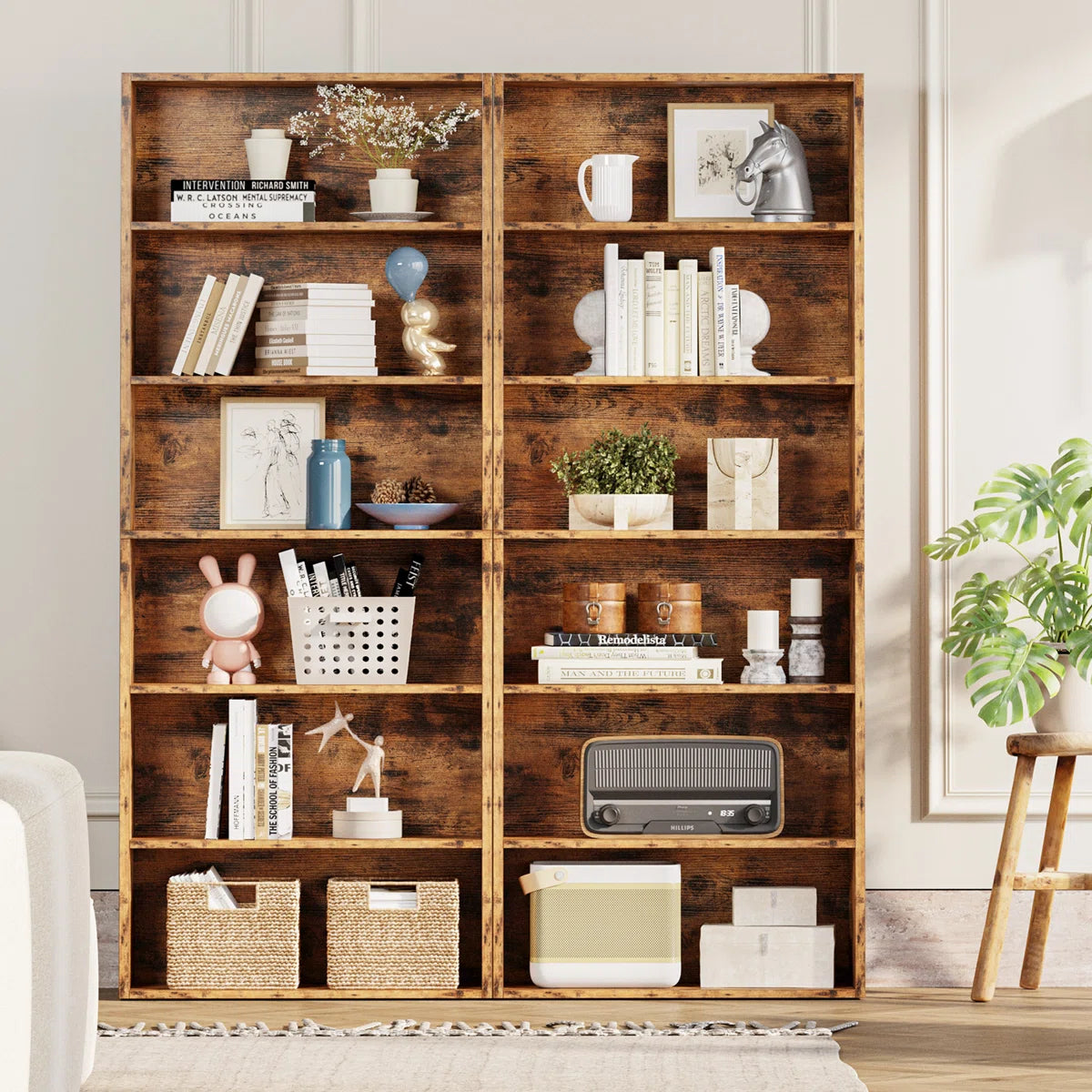 70.8" H x 23.8" W Standard Bookcase 6 Tiers Tall with Storage for Living Room, Home Office