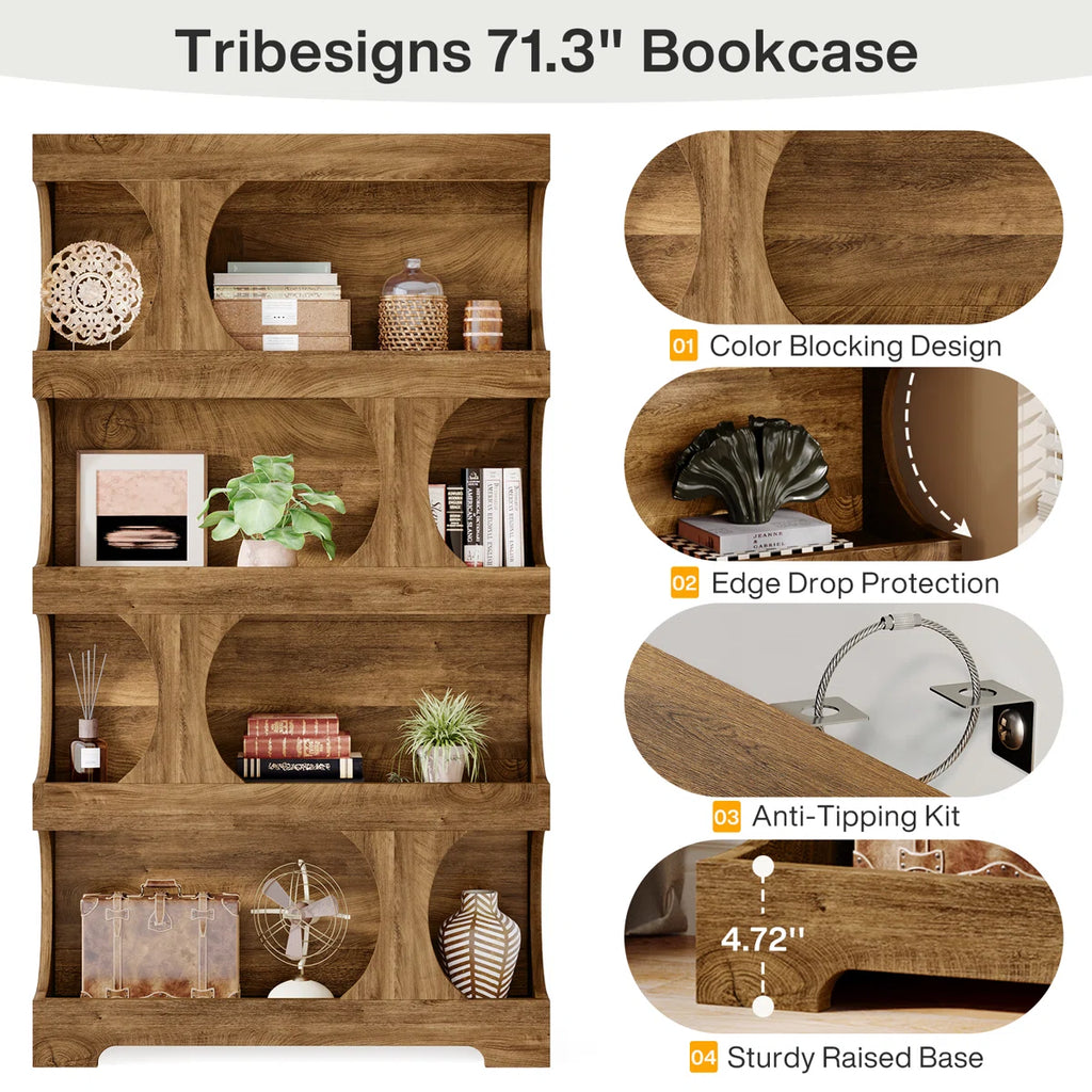 71" Tall Bookcase, Modern Storage Display Shelves (Set of 2)