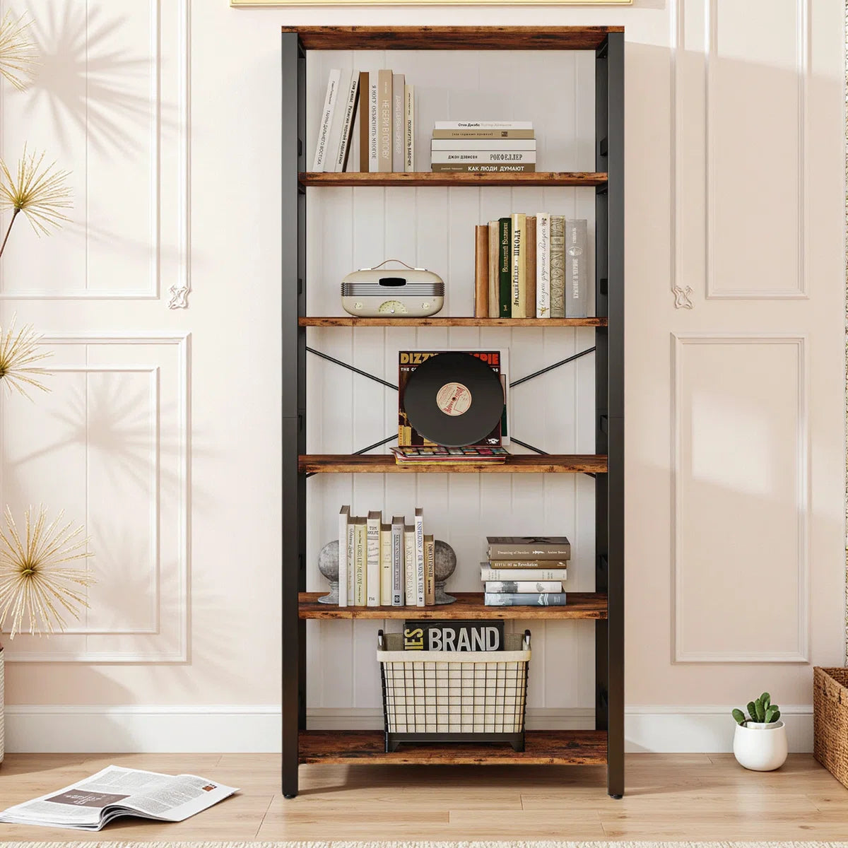 Bookshelf, 31.5In Wide Shelf 6 Tier Bookcase, 70Lbs/Shelf Industrial Bookshelves
