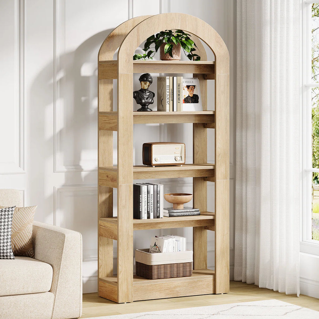 5-Tier 70.9" Tall Arched Bookcase, Modern Open Bookshelf For Home Office, Bedroom, Living Room