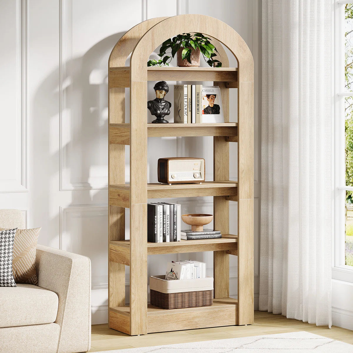 5-Tier 70.9" Tall Arched Bookcase, Modern Open Bookshelf For Home Office, Bedroom, Living Room