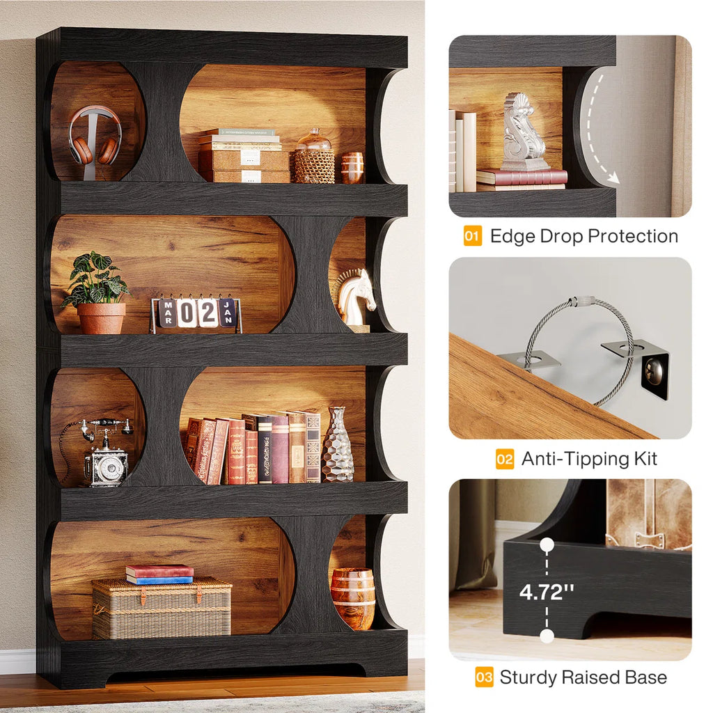 4-Tier Tall Bookcase, 70.9" Wooden Large Bookshelf