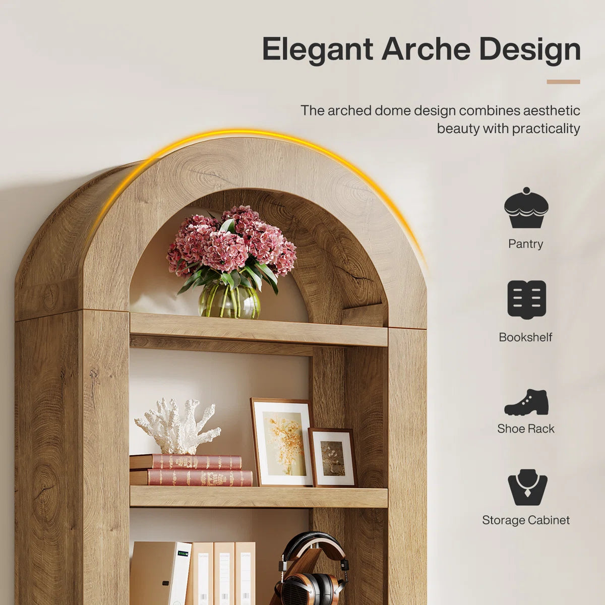 70.87" Tall Arched Bookcase