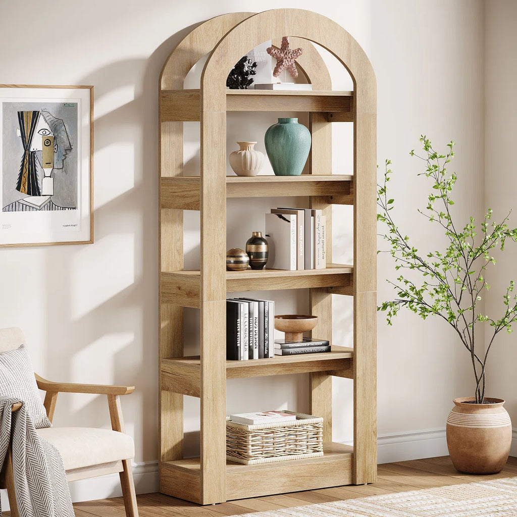 5-Tier 70.9" Tall Arched Bookcase, Modern Open Bookshelf For Home Office, Bedroom, Living Room