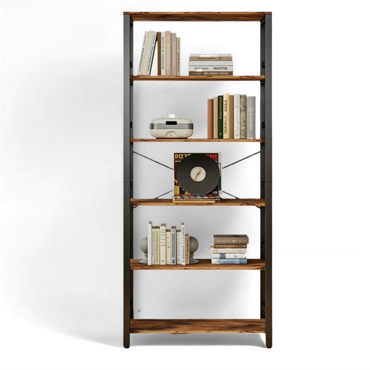 Bookshelf, 31.5In Wide Shelf 6 Tier Bookcase, 70Lbs/Shelf Industrial Bookshelves